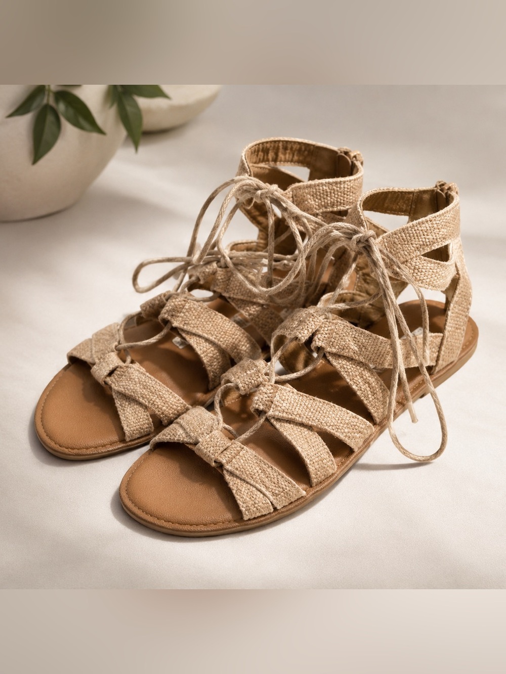 Torrid Tan Embroidered Lace-Up Gladiator Sandals 13